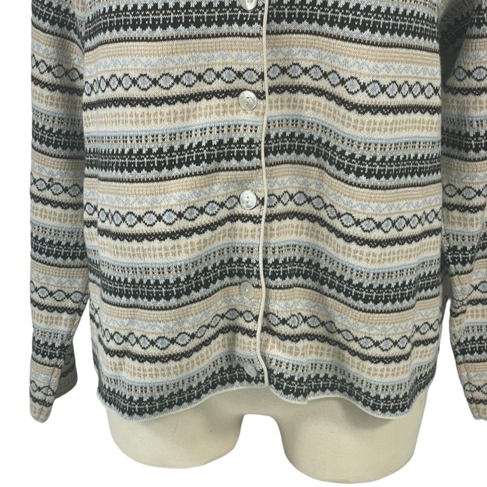Vintage Talbots 100% Cotton Fair Isle Striped Cardigan Sweater Sz XL - Picture 4 of 10